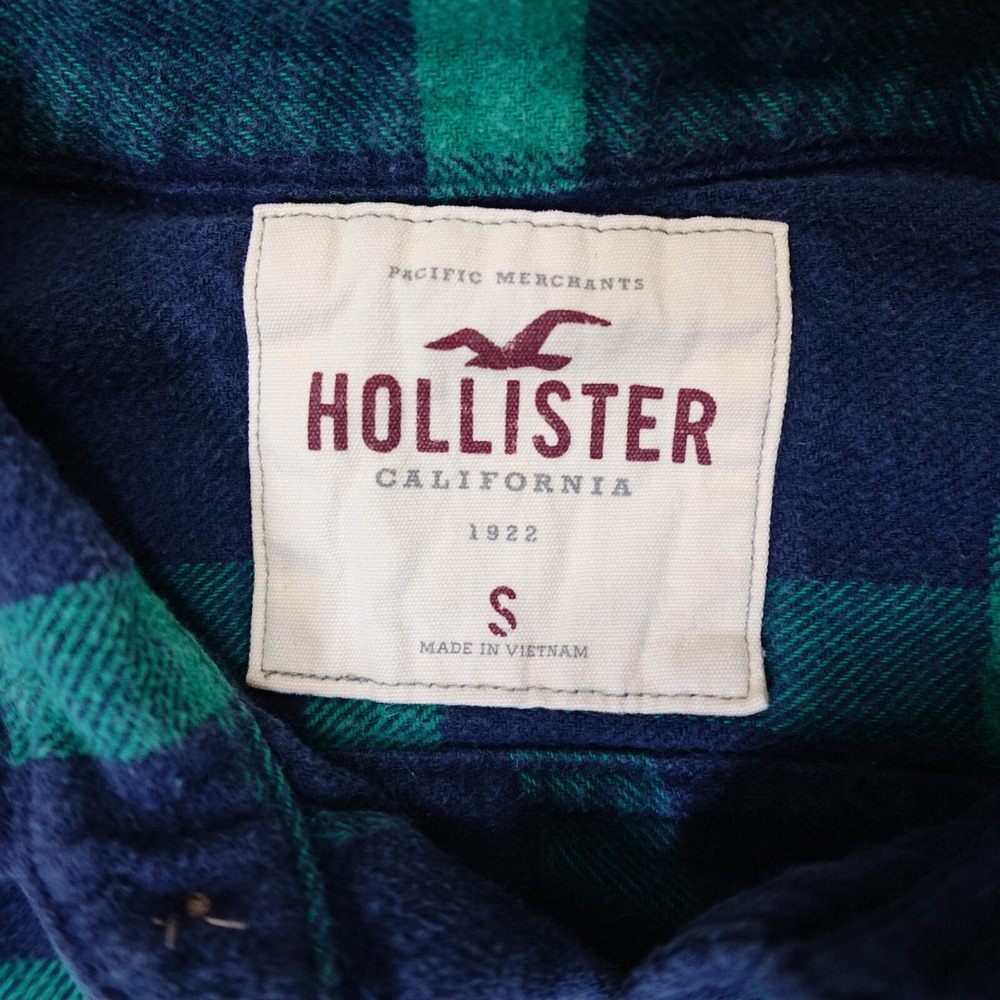 Hollister Flannel Shirt Mens Small Blue Green Plaid Long Sleeve Button Down - Picture 3 of 8